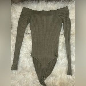 Off the shoulder olive green body suit. Size XS